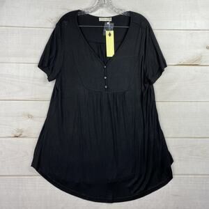 BAISHENGGT Womens Top XXL Black Babydoll Tunic V Neck Stretch Rayon Stretch NWT